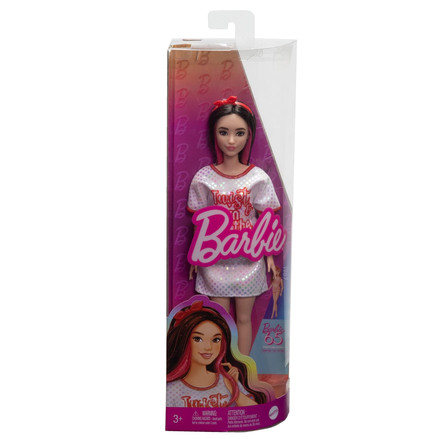 Barbie Fashionistas Doll #214, Black Wavy Hair With Twist ‘n’ Turn Dress & Accessories, 65Th Anniversary