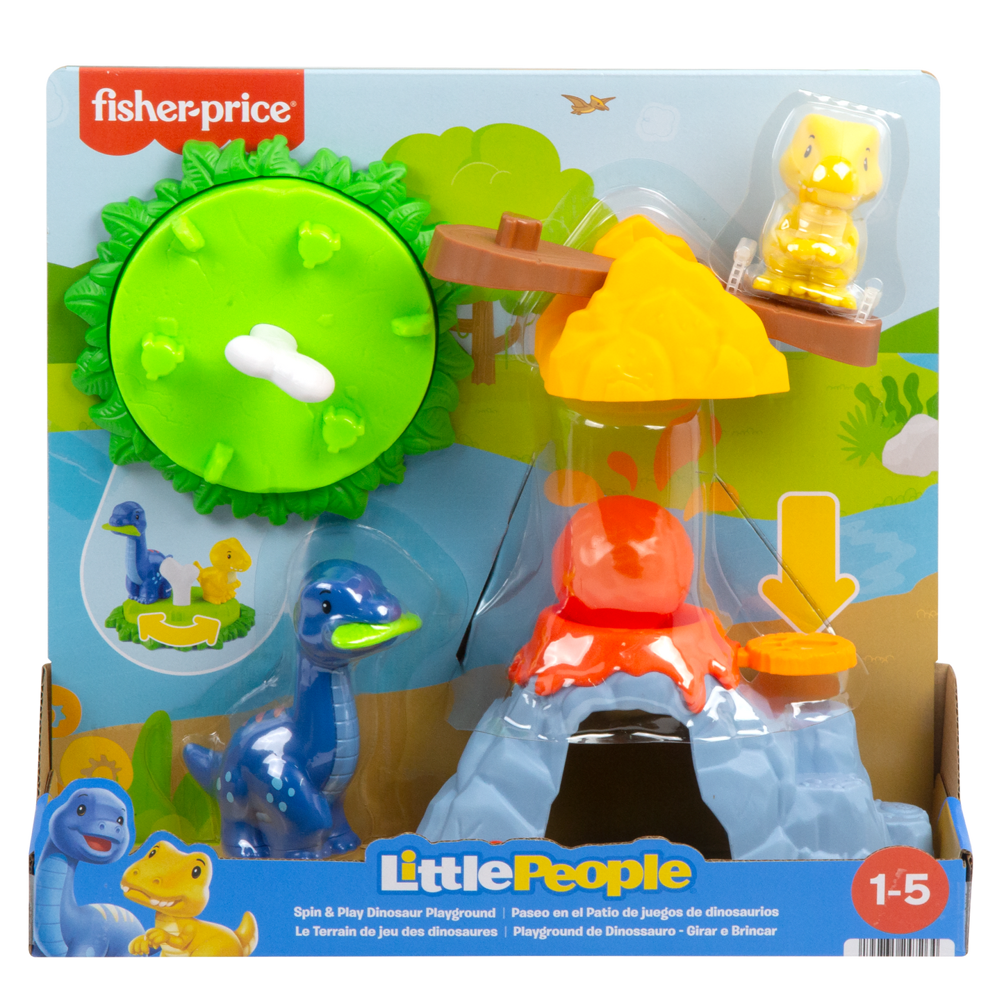 Fisher-Price Little People Spin & Play Dinosaur Playground Toddler Playset, 6 Pieces